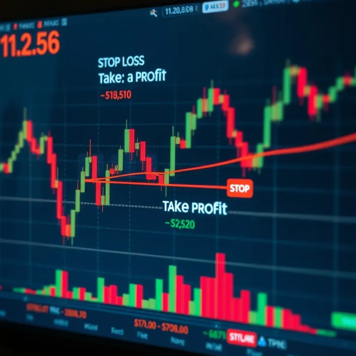 Chart illustrating risk management techniques with stop loss and take profit levels on financial market data