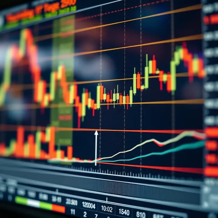Candlestick chart illustrating market patterns and indicators commonly used in technical analysis