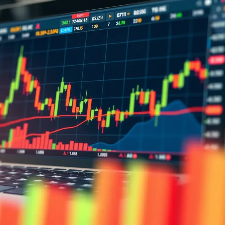 Financial chart displaying candlestick patterns and technical indicators