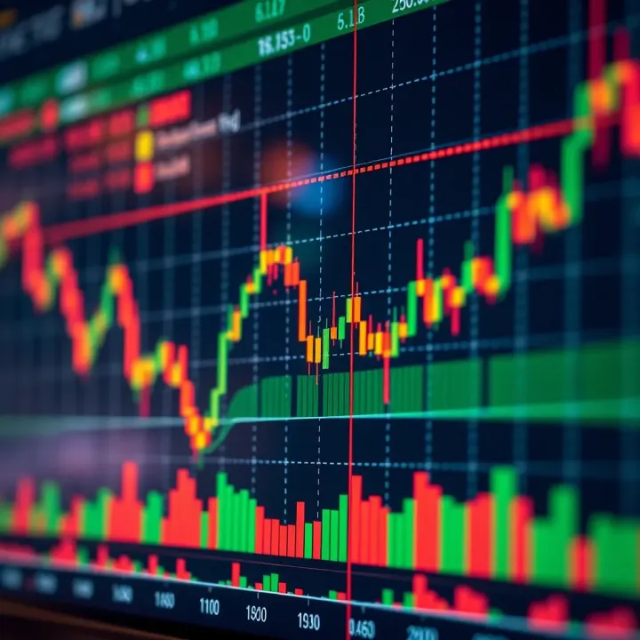 Graph showing financial market price movements with technical analysis indicators