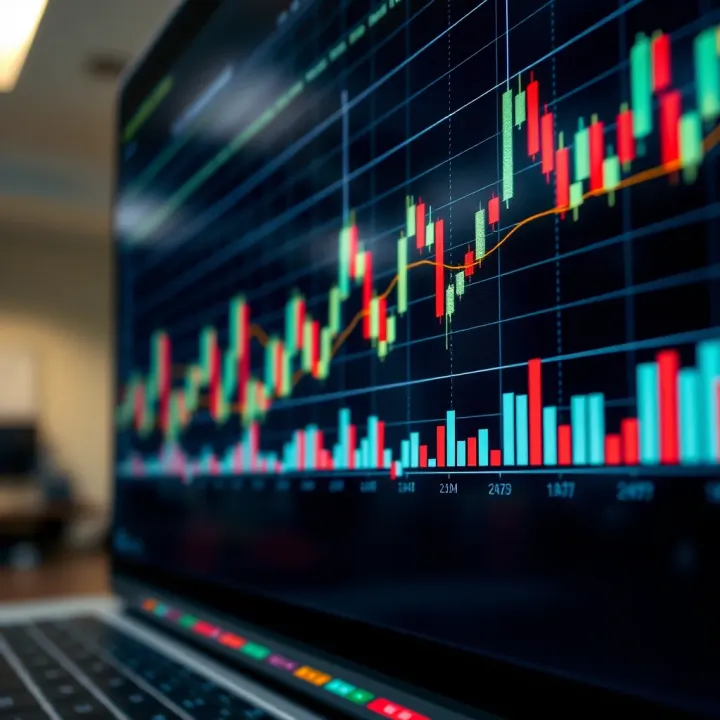 Stock market chart showing price movements with candlestick patterns and trendlines
