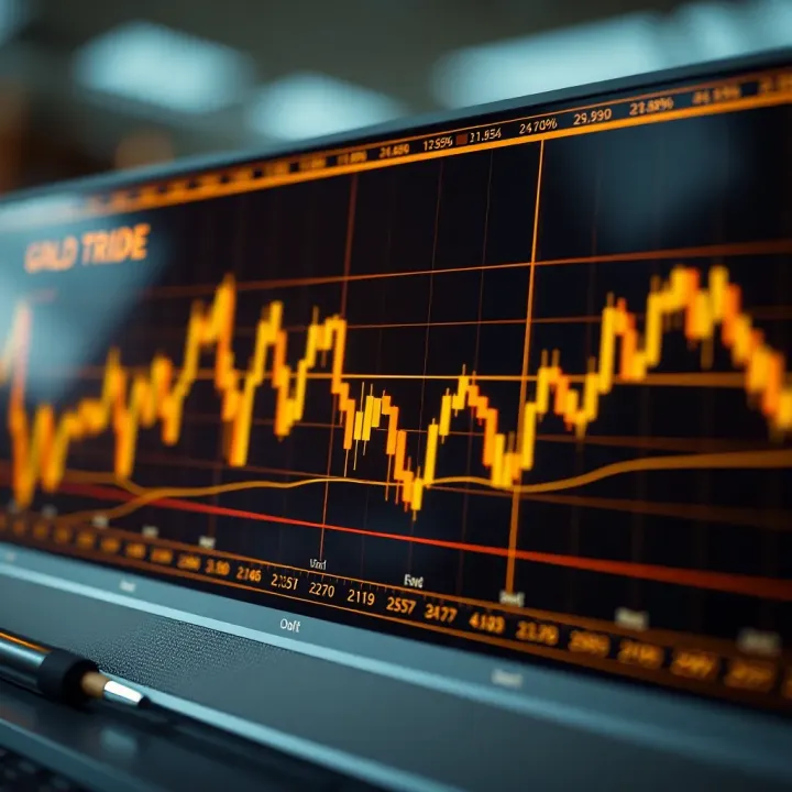 Gold price chart showing candlestick patterns and trend lines for market analysis