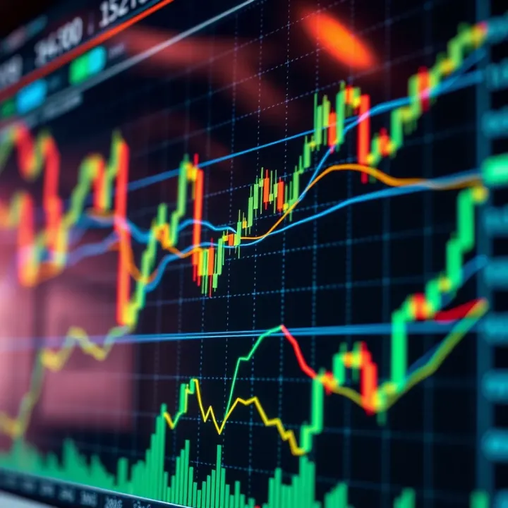 Technical Indicators Displayed on Financial Market Chart Graphical representation of technical indicators such as moving averages and trend lines