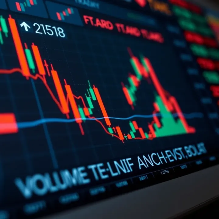 Detailed financial chart showing candlestick patterns and volume indicators for market analysis