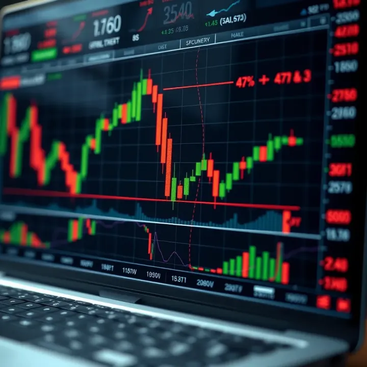 Chart showing stock market trends with rising and falling candlesticks