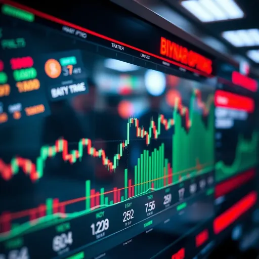 Graph showing binary options trading with clear upward and downward trends