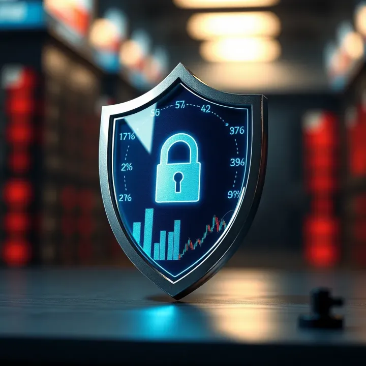 Security shield with digital trading icons