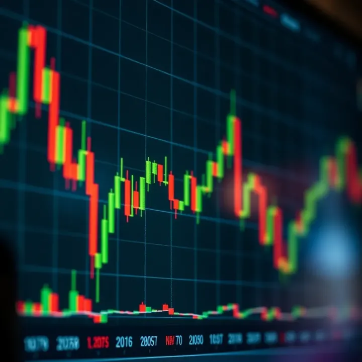 Chart displaying candlestick patterns indicating market price movements and trends