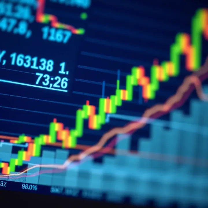 Financial market chart showing price trends and candlestick patterns